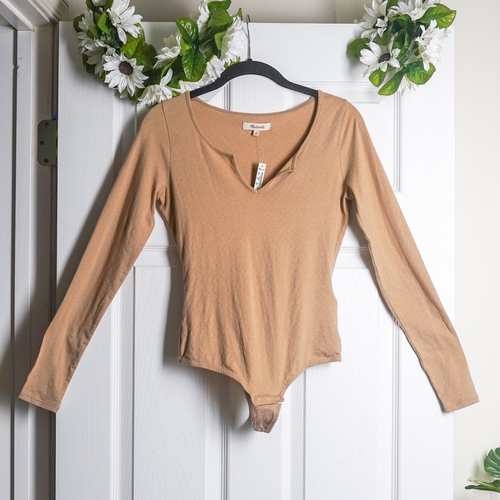 Madewell Long Sleeve Bodysuit NWT Tan Cotton Modal Blend Women's size S